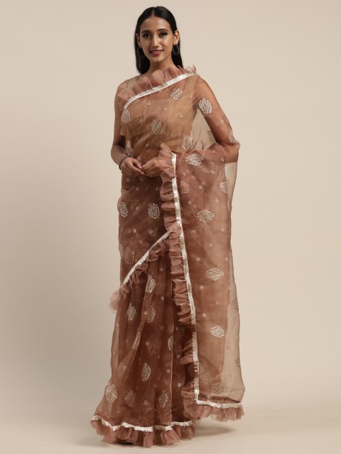

Tikhi Imli Coffee Brown Printed Organza Saree