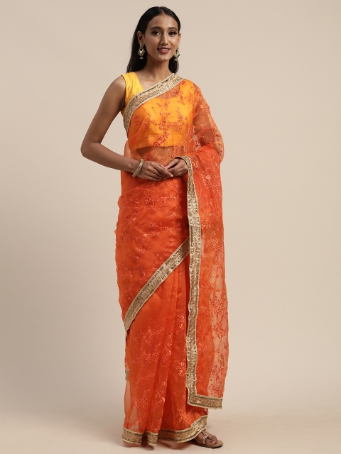 

Tikhi Imli Orange Embellished & Embroidered Organza Saree