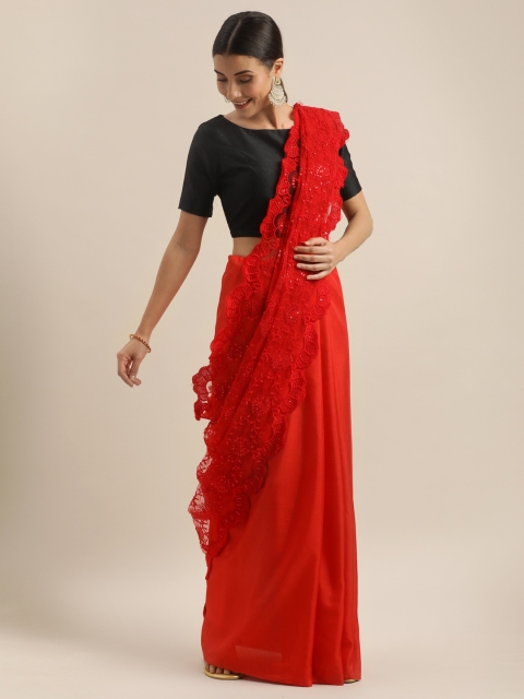 

Tikhi Imli Red Embroidered Net Half and Half Saree