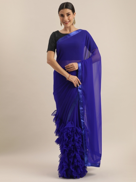 

Tikhi Imli Blue Solid Poly Georgette Ruffled Saree