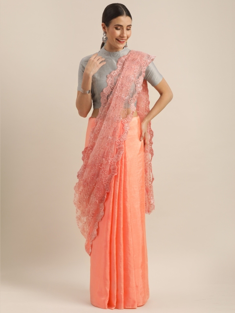 

Tikhi Imli Peach-Coloured Embroidered Net Half and Half Saree