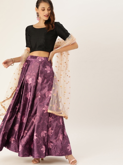 

LOOKNBOOK ART Black & Burgundy Printed Ready to Wear Lehenga & Blouse with Dupatta