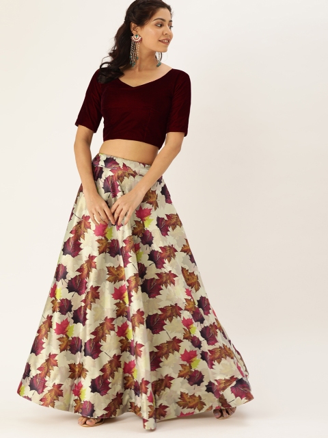 

LOOKNBOOK ART Burgundy & Cream-Coloured Semi-Stitched Lehenga with Blouse