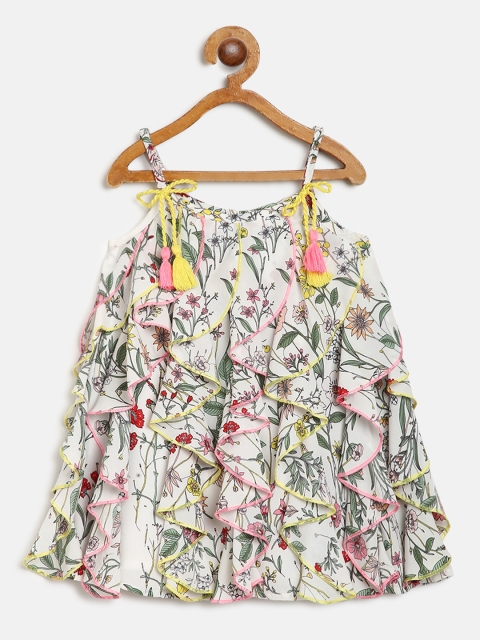 

Nauti Nati Girls Off-White & Green Floral Print Ruffle A-Line Dress