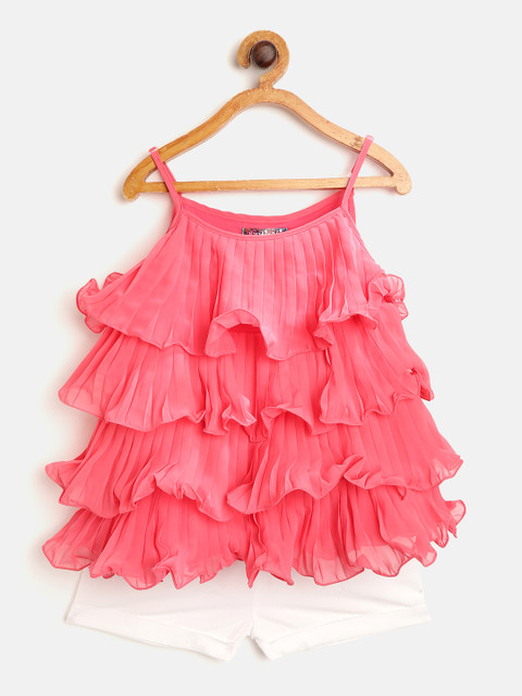 

Nauti Nati Girls Pink & White Solid Clothing Set