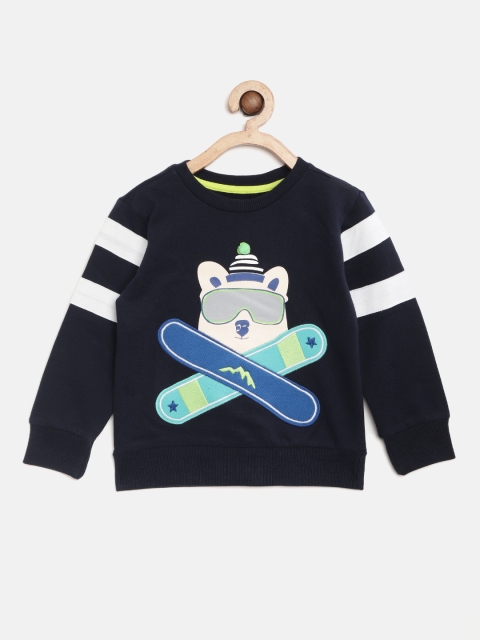 

Nauti Nati Boys Navy Blue & Cream-Coloured Printed Sweatshirt