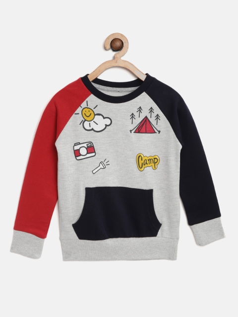 

Nauti Nati Boys Grey Melange & Navy Blue Printed Sweatshirt