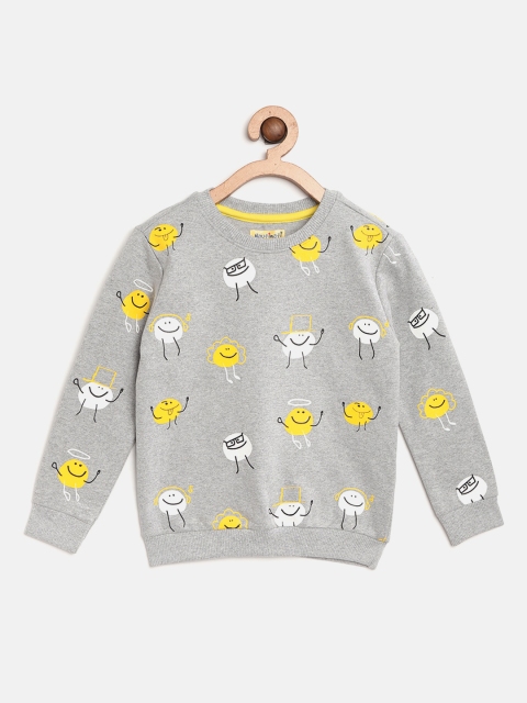 

Nauti Nati Boys Grey Melange & Yellow Conversational Print Sweatshirt