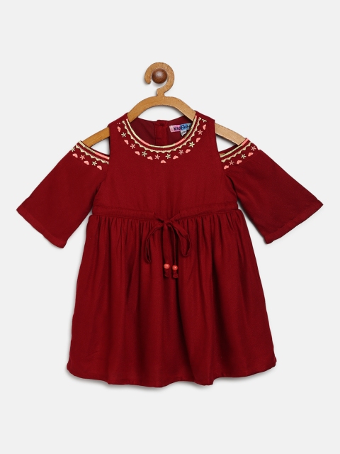 

Nauti Nati Girls Maroon Solid Cold-Shoulder A-Line Dress