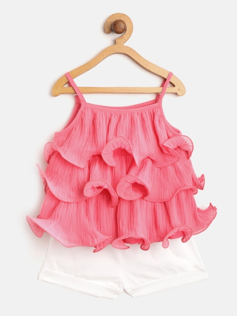 

Nauti Nati Girls Pink & White Solid Clothing Set