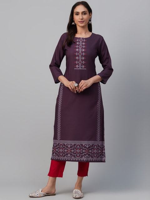 

AHIKA Women Purple Yoke Design Straight Kurta