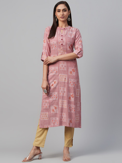 

AHIKA Women Mauve & Maroon Printed Straight Kurta