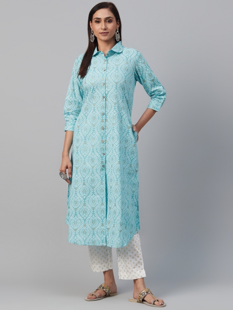

AHIKA Women Blue & Off-White Printed A-Line Kurta