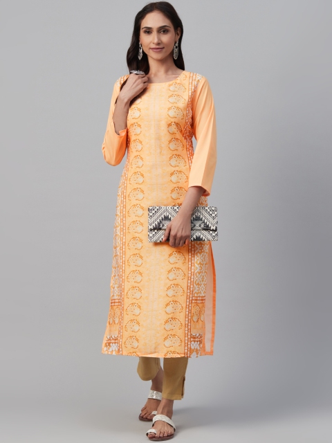 

AHIKA Women Yellow & White Printed Straight Kurta