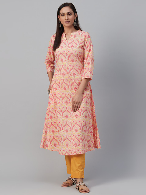 

AHIKA Women Pink & Cream-Coloured Printed A-Line Kurta