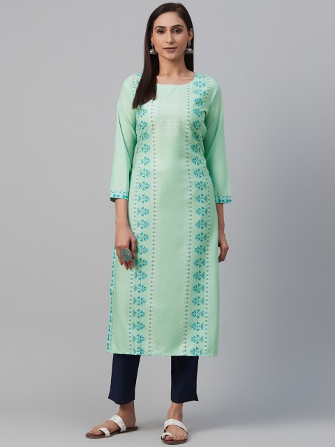 

AHIKA Women Sea Green & White Printed Straight Kurta