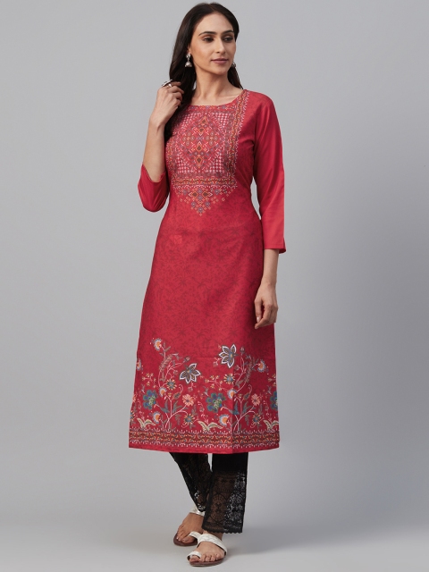 

AHIKA Women Red & Blue Printed Straight Kurta