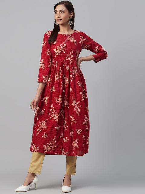 

AHIKA Women Red & Peach-Coloured Printed A-Line Kurta