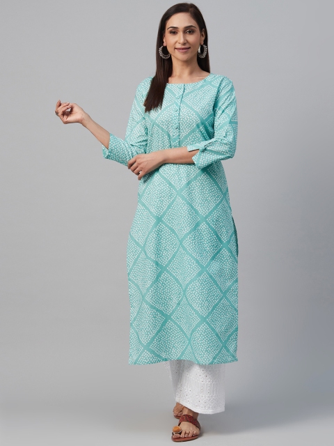 

AHIKA Women Blue & White Bandhani Print Straight Kurta