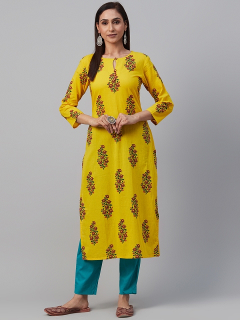 

AHIKA Women Yellow & Red Printed Straight Kurta