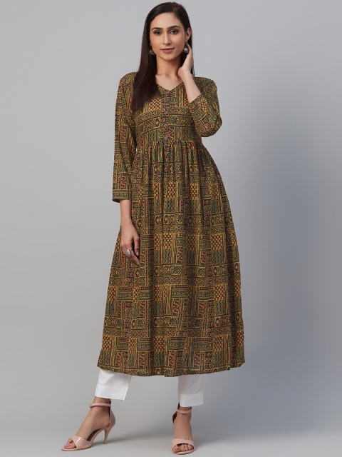 

AHIKA Women Black & Brown Printed A-Line Kurta