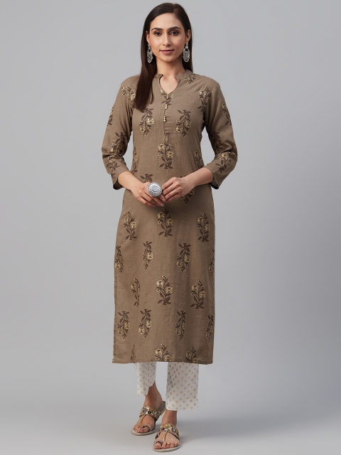 

AHIKA Women Brown Printed Straight Kurta