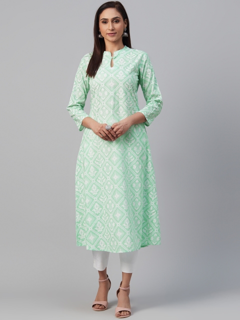

AHIKA Women Green & White Printed A-Line Kurta