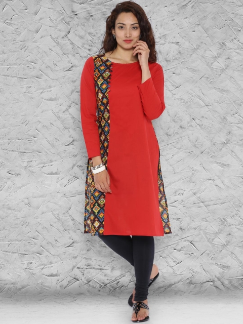 

IMARA Women Red Printed Straight Kurta