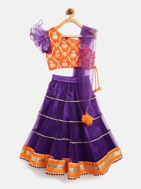 

YK Girls Purple & Orange Woven Design Ready to Wear Lehenga & Blouse with Dupatta