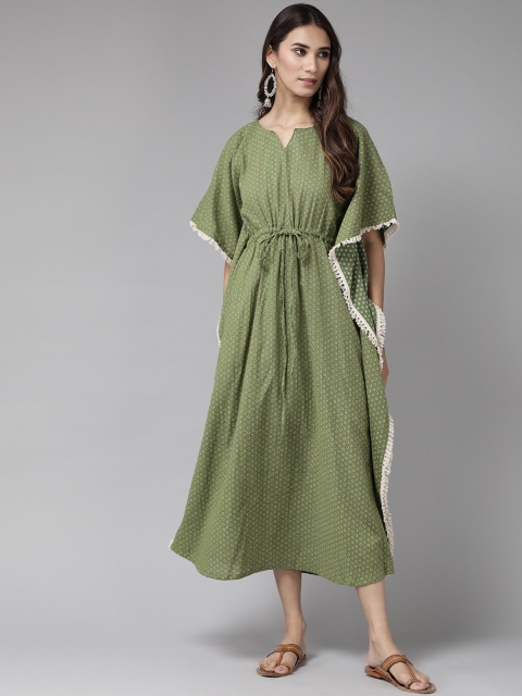 

Anouk Women Green & Yellow Printed Kaftan Dress