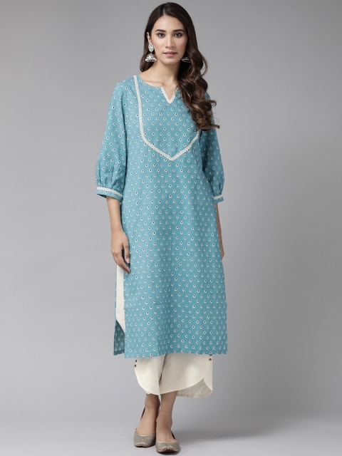 

Anouk Women Blue & White Geometric Print Kurta with Palazzos