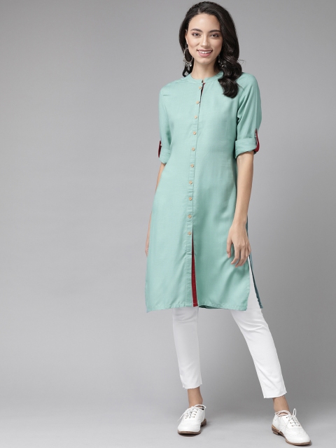 

Anouk Women Green Solid Straight Kurta