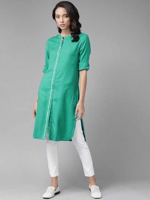 

Anouk Women Green Solid Straight Kurta