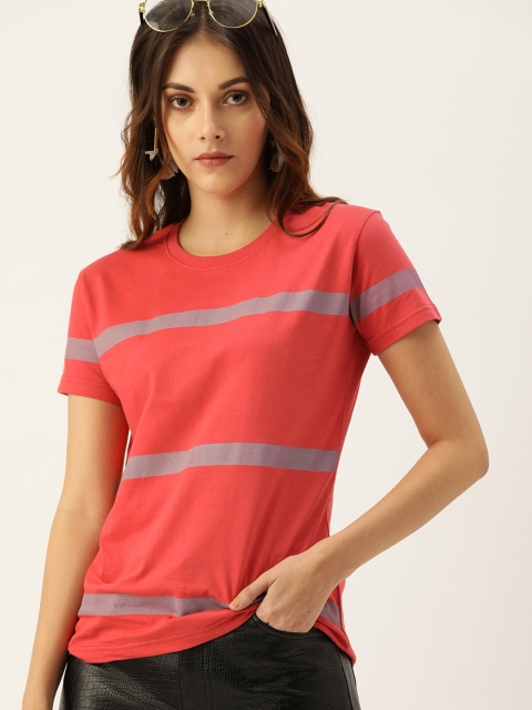 

DILLINGER Women Red & Grey Striped Round Neck T-shirt