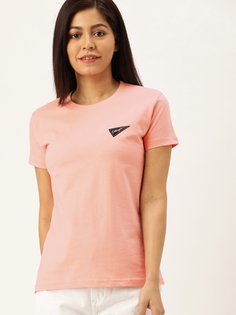 

DILLINGER Women Pink Solid Round Neck Pure Cotton T-shirt