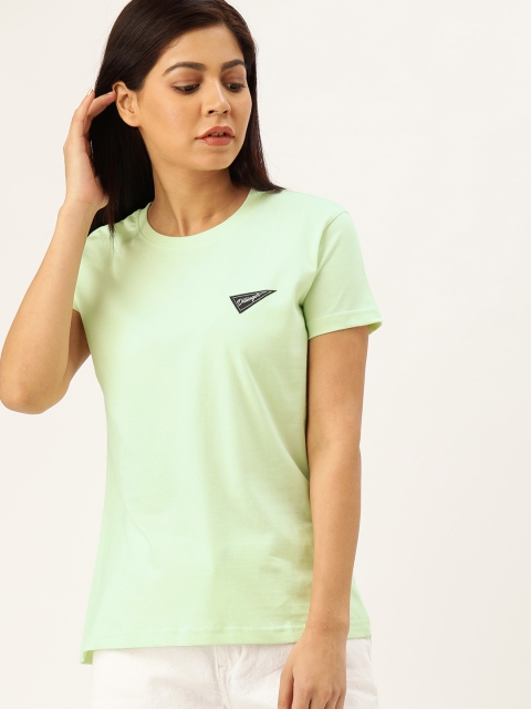 

DILLINGER Women Green Solid Round Neck Pure Cotton T-shirt