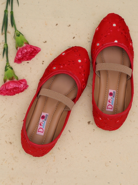 

DChica Girls Red Mirrorwork Embellished Ballerinas