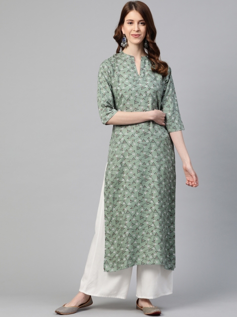

Ginni Arora Label Women Green & Black Geometric Printed Straight Kurta