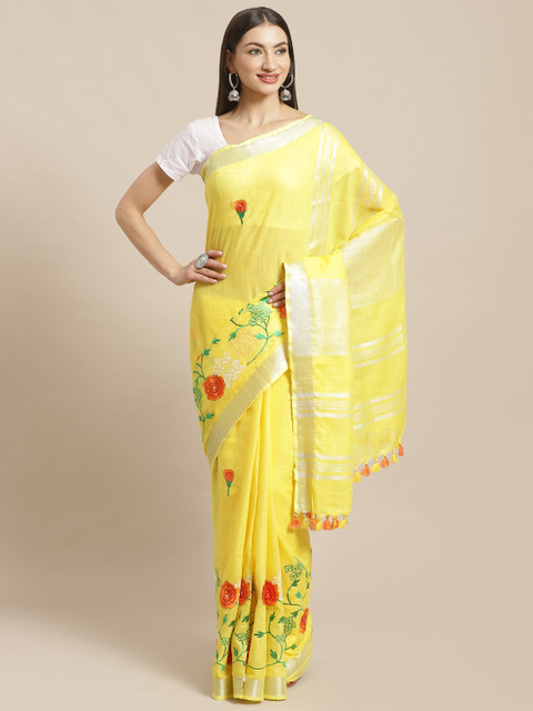 

Kalakari India Yellow & Orange Solid Bhagalpuri Sustainable Saree