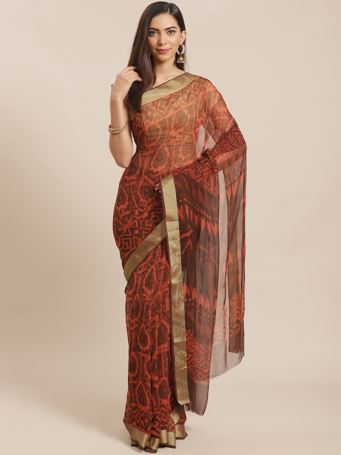 

Kalakari India Red & Brown Printed Block Print Sustainable Saree