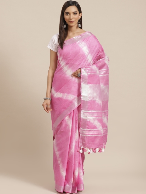 

Kalakari India Pink & White Shibori Dyed Handloom Bhagalpuri Saree