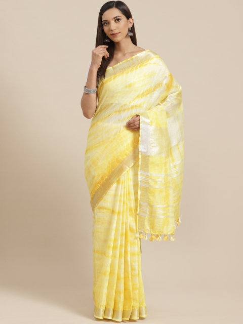 

Kalakari India Yellow & White Dyed Handloom Bhagalpuri Saree