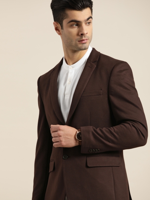 

INVICTUS Men Brown Solid Single-Breasted Slim Fit Smart Casual Blazer