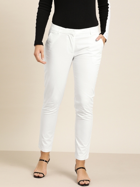

her by invictus Women White Smart Slim Fit Solid Chinos