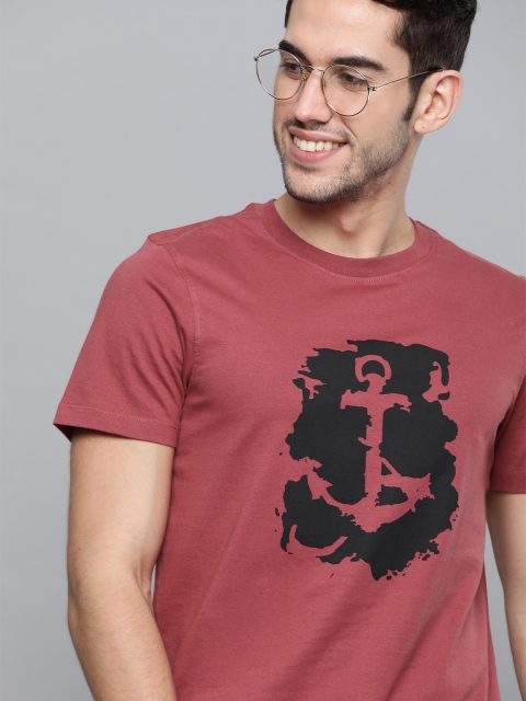 

Mast & Harbour Men Pink & Black Anchor Print Round Neck T-shirt