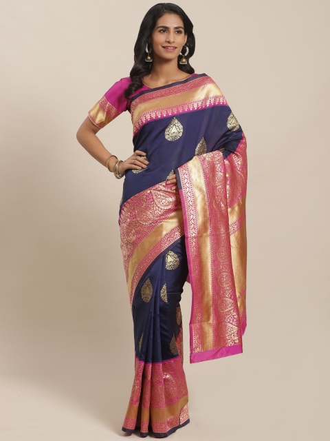 

Sugathari Navy Blue & Golden Zari Woven Design Banarasi Saree