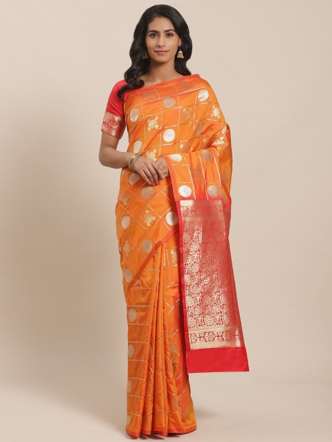 

Sugathari Orange & Golden Zari Woven Design Banarasi Saree