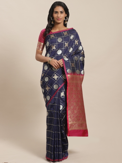 

Sugathari Navy Blue & Golden Zari Woven Design Banarasi Saree