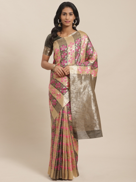 

Sugathari Olive Green & Pink Zari Woven Design Celebrity Banarasi Saree