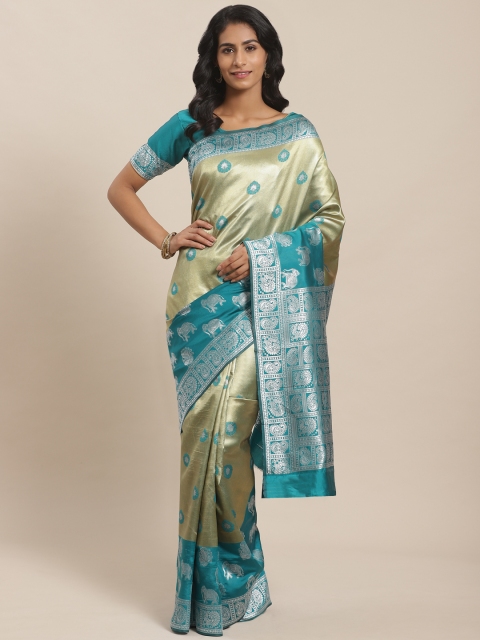 

Sugathari Olive Green & Teal Blue Woven Design Banarasi Saree